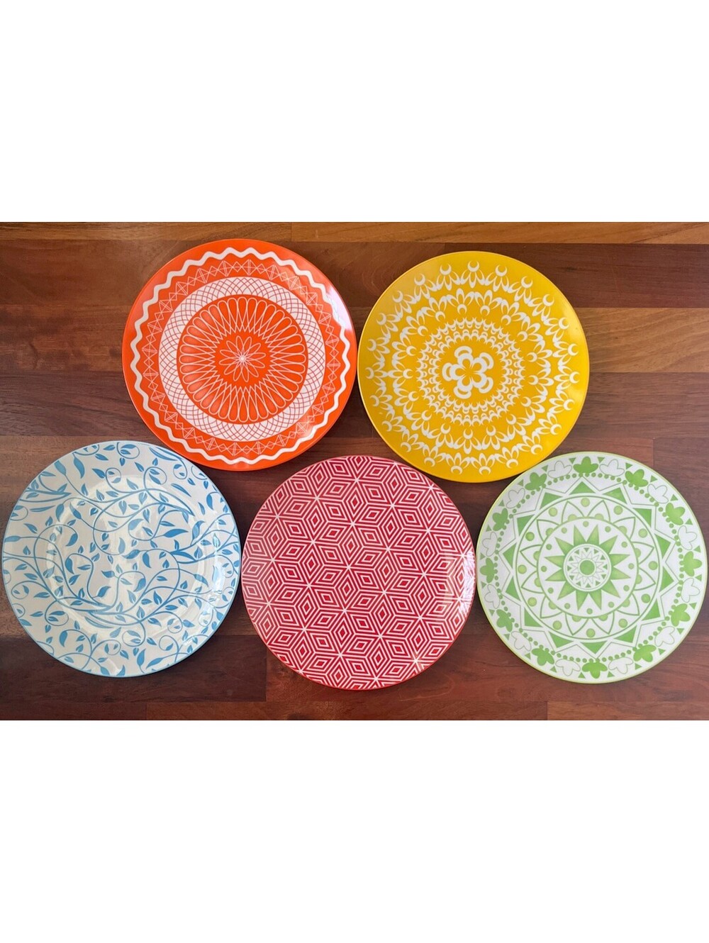 Set of 5 Vivimee Unique Multicolored Porcelain Dinner Plates Discontinued 10.2”